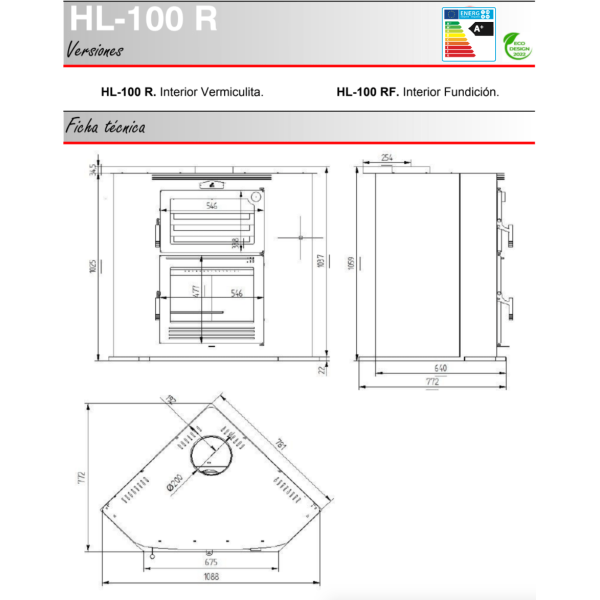 Estufa de Leña insertable rinconera con horno FM modelo-HL-100 RF – Estufas  Andaluzas