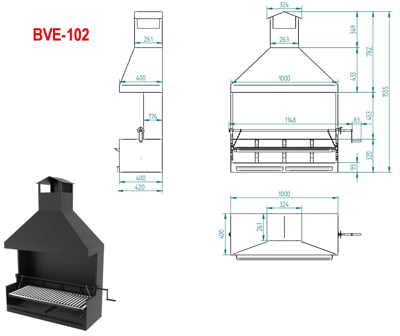 Barbacoa Carbón y Leña con elevador BVE 64, BVE 84, BVE 104 - Monomat  Materiales